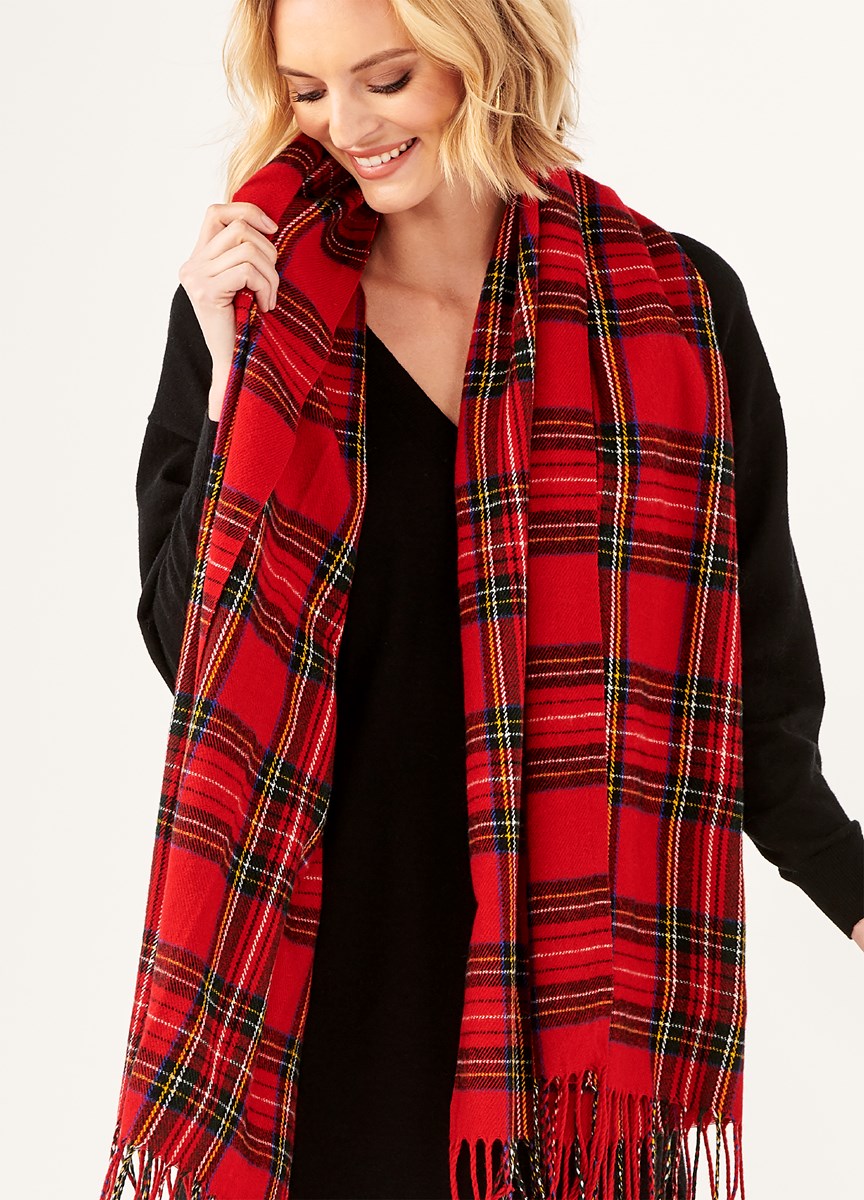 Red Tartan Shawl Wrap - Main Image