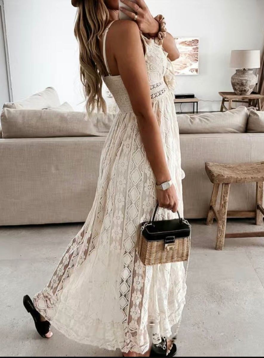 Cream Boho Spaghetti Strap Dress