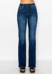 Dark Blue Fray Hem Flare Stretch Jean