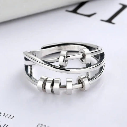 Adjustable Sterling Silver Multi Layer Spinner Ring