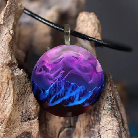 Natural Scenery Mountains with Purple and Blue Sky Necklace