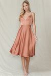 Bronze Satin Tie Back Midi Dress