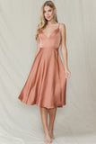 Bronze Satin Tie Back Midi Dress