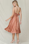 Bronze Satin Tie Back Midi Dress