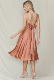 Bronze Satin Tie Back Midi Dress