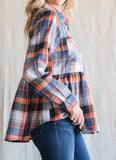 Orange Plaid Print Front Lapel/Babydoll Flannel