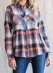 Orange Plaid Print Front Lapel/Babydoll Flannel