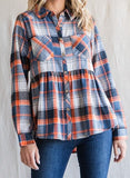 Orange Plaid Print Front Lapel/Babydoll Flannel