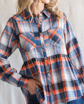 Orange Plaid Print Front Lapel/Babydoll Flannel