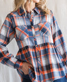 Orange Plaid Print Front Lapel/Babydoll Flannel