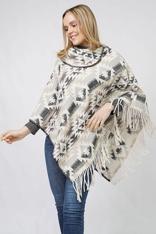 Western Pattern Poncho with Tassels