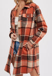 Orange Plaid Cozy Long Shacket with Pockets