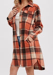 Orange Plaid Cozy Long Shacket with Pockets