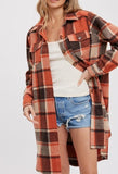 Orange Plaid Cozy Long Shacket with Pockets