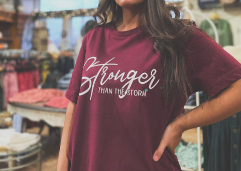 Burgundy Stronger Than the Storm Tee
