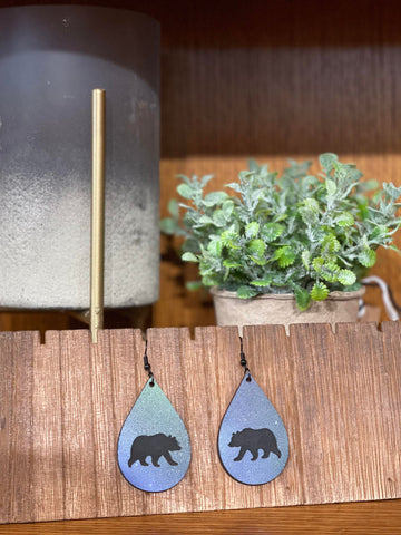 Northern Light Bear Tear Drop Laser Earring