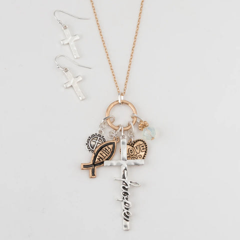 Julia Cross Charm Pendant Necklace & Earring Set