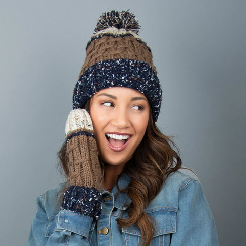 Striped Winter Beanie with Pom