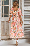 Floral Print V-Neck Cross Fit Ruffle Dress