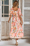 Floral Print V-Neck Cross Fit Ruffle Dress