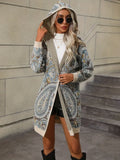 L Paisley Pattern Open Front Hooded Cardigan