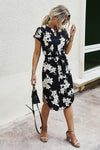 Black & White Flower Short Sleeve Tie Flower Dress