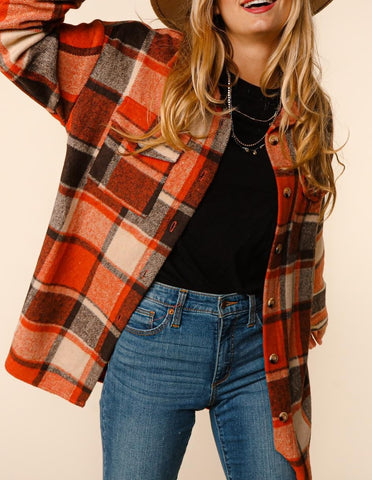 Orange Plaid Cozy Short Shacket