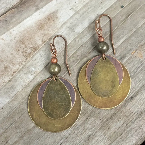 Bronze Boho Round Drop Shaped Layered Dangle Earrings