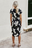 Black & White Flower Short Sleeve Tie Flower Dress