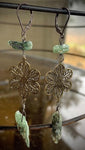 Raw Green Kyanite Sticks and Vintage Brass Flowers on Tarnished Sterling Silver