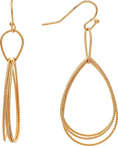 Gold Double Drop Textured Wire Earring