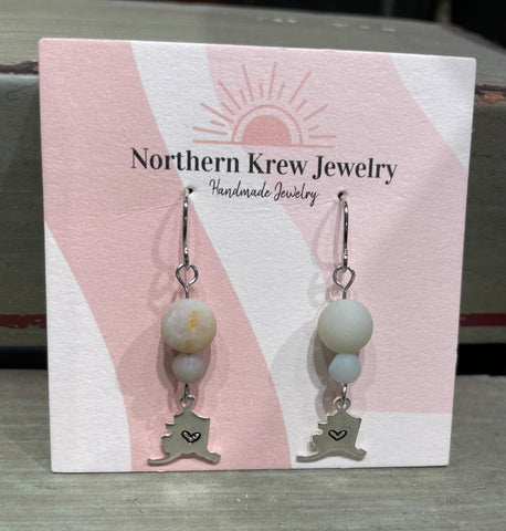 State of Alaska Earrings with Heart stamp and Beads
