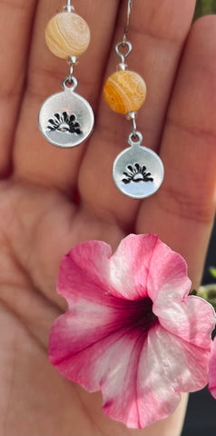 Round Sunrise Stamped Earrings with Beads