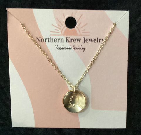 Round Gold state of Alaska Stamped Necklace