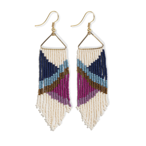 Emilie Angles Beaded Fringe Earrings Blue & Lavender