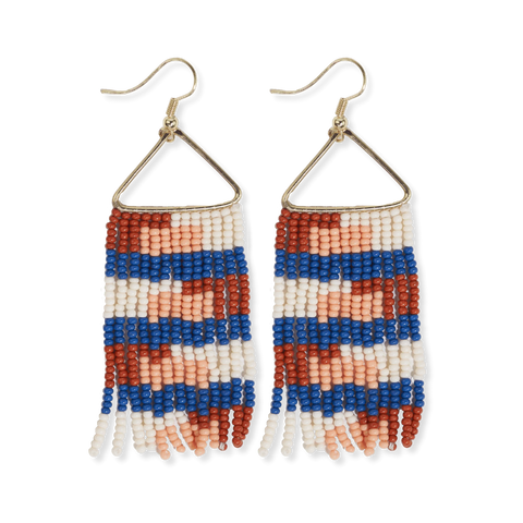 Whitney Quilted Beaded Fringe Earrings Rust and Lapis