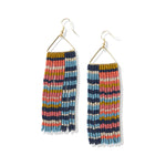 Brooke Horizontal Stripe Beaded Fringe Earrings Navy