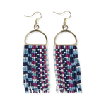 Allison Mixed Checker Beaded Fringe Earrings Blue + Lavender