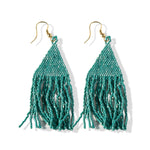 Lexie Solid Beaded Fringe Earrings Teal