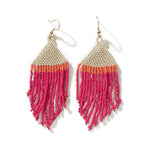 Erin Color Block Stripe Beaded Fringe Earrings Hot Pink