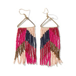 Whitney Chevron Beaded Fringe Earrings Hot Pink