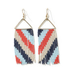 Whitney Diagonal Stripe Beaded Fringe Earrings Blue and Red