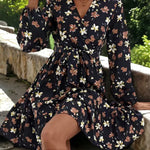 Navy Blossom Belted Dress