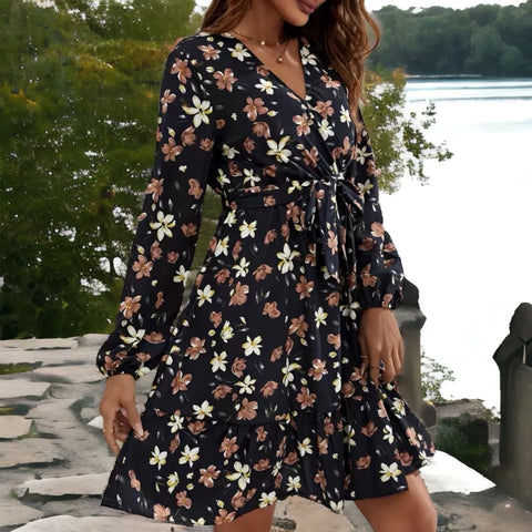 Navy Blossom Belted Dress