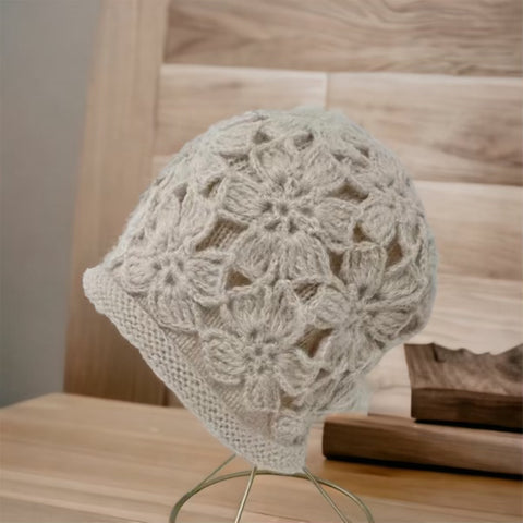 Knit Hat with Flowers