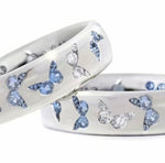 Exquisite Butterfly Inlaid Blue and Clear Rings