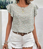 Sage Floral Cap Sleeve Blouse