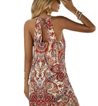 Boho Floral Print Tie Back Sleeveless Dress