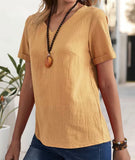 Light Brown Solid Casual Short Sleeve