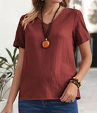 Burgundy Solid Casual Short Sleeve